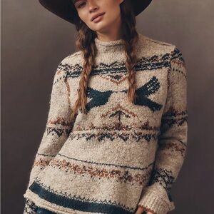 Pilcro Textured Beige and Navy Turtleneck Sweater